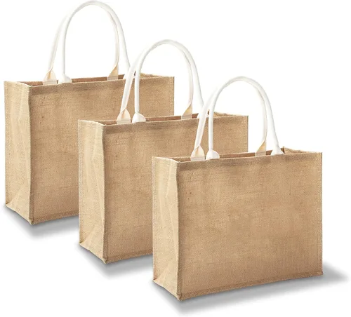 Vista 13 de Bolsas de viaje de yute, juego de 10 bolsas de arpillera, medianas de 14.5 x 6.7 x 10.2 pulgadas, bolsa reutilizable para fiestas, bodas, playa