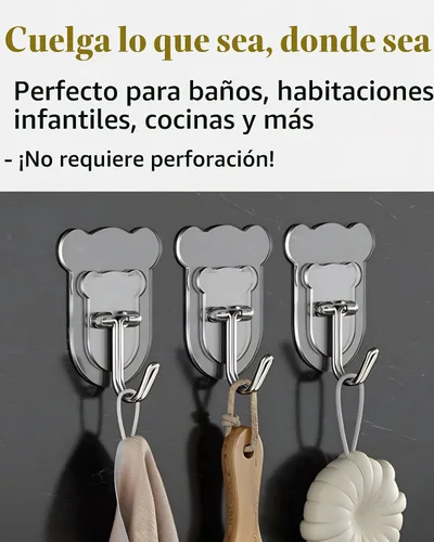 Vista 5 de 10 ganchos adhesivos resistentes de 10 libras máximo, ganchos de pared transparentes e impermeables para baño, ducha, cocina, oficina, sin daños