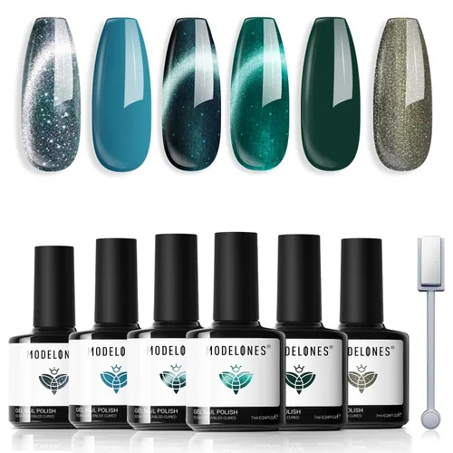 Vista 30 de modelones Juego de imanes de ojo de gato, esmalte de gel francés con corazón de ojo de gato, kit de herramientas de uñas de doble cabeza 5 en 1