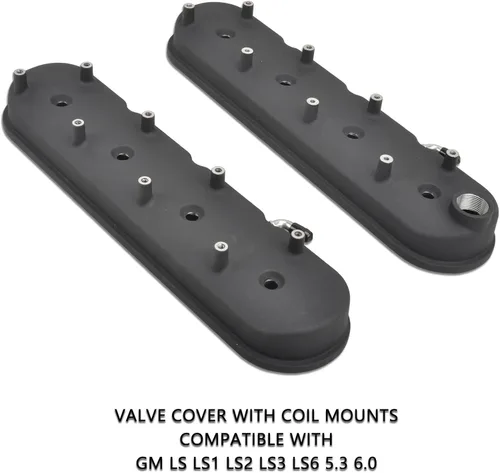 Vista 5 de Cubierta de válvula de motores de aluminio fundido con soportes de bobina compatible con GM LS LS1 LS2 LS3 LS6 5.3 6.0 - Negro