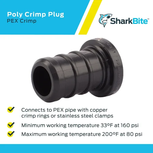 Vista 4 de SharkBite Enchufe de crimpado de polietileno de 1/2 pulgada, paquete de 5, tubo PEX, PE-RT, UP514A5