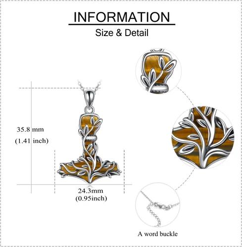 Vista 3 de Thor Hammer Necklace 925 Sterling Silver Mjolnir Tree of Life Pendant Necklace Viking Vegvisir Jewelry for Women wife Mom