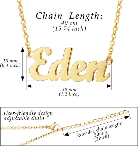 Vista 4 de Ldurian Name Necklace Personalized - Customized Name Plate Necklace - 14K Gold Plated Dainty Name Necklaces Birthday Jewelry Gift for Teen Girls