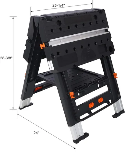 Vista 5 de Mesa de trabajo plegable 2 en 1 y caballete, 31" Ancho x 25" Profundidad x 28" Altura Configuración fácil Banco de trabajo portátil, mesa de trabajo
