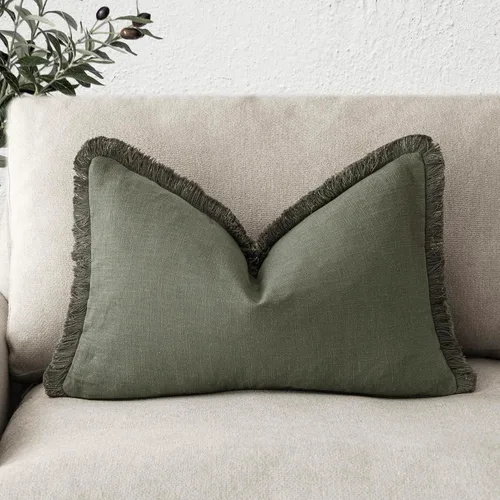Vista 43 de Foindtower Fundas de almohada decorativas de lino con flecos, acogedora funda de cojín bohemia estilo farmhouse con borlas, funda de almohada