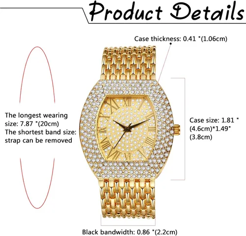 Vista 4 de JewelryWe Gold Tone Wristwatch Quartz Analog Business Casual Dress Watch Hip Hop Iced Out Watches for Christmas