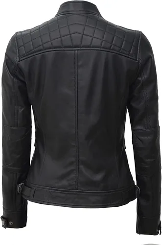 Vista 2 de Chaqueta de motorista de piel de cordero suave para mujer y niña