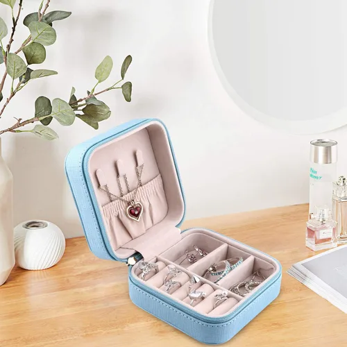 Vista 3 de Duomiila - Caja de joyería pequeña mini organizador de viaje portátil para anillos aretes collares Un regalo para niñas y mujeres