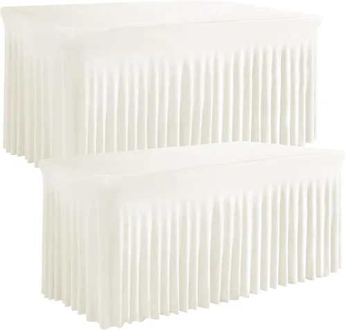 Vista 10 de Falda de mesa negra, de elastano, sin arrugas, 6 pies, mantel elástico ajustable lavable para mesas rectangulares para bodas, banquetes, fiestas