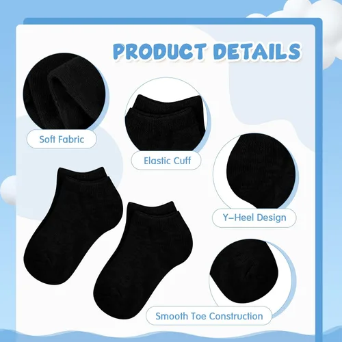Vista 5 de Jexine 200 pares de calcetines de corte bajo para niños, calcetines tobilleros de media altura transpirable para niños y niñas