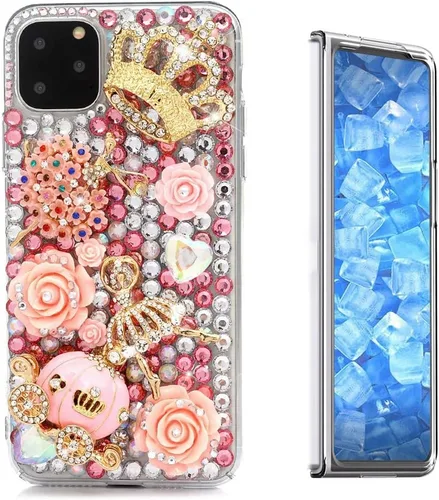 Vista 26 de Sparkle - Funda para teléfono compatible con Samsung Galaxy Z Fold 3 5G, elegante, hecha a mano en 3D, con diamantes de imitación, diseño