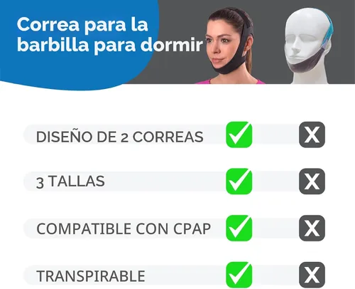 Vista 4 de AVEELA Correa de barbilla para dormir y usuarios de CPAP Correa de barbilla antironquidos, correa de mandíbula ajustable para apnea del sueño