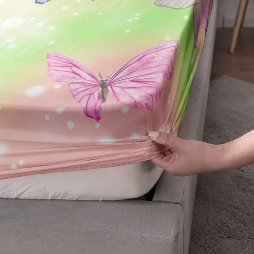 Vista 5 de Datura home - Juego de sábanas bajeras y sábanas encimeras, 4 piezas, colorido juego de ropa de cama con estampado de mariposas arcoíris con 1