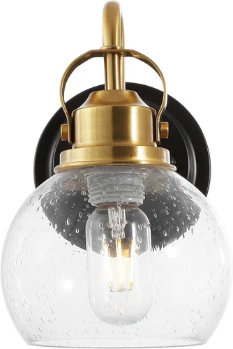 Vista 9 de JONATHAN Y Candelabro de metal con 1 luz de bronce aceitado dorado de 6 pulgadas, aplique de pared industrial para baño, con pantalla de vidrio