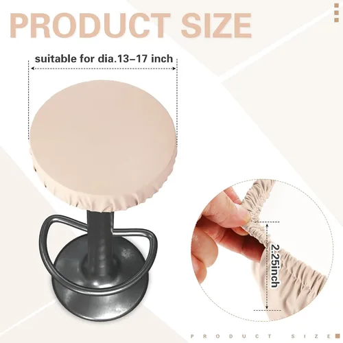 Vista 2 de Newwiee 6 fundas de asiento redondas de cuero para taburete, impermeables, de poliuretano, elásticas, redondas, con bandas elásticas para silla