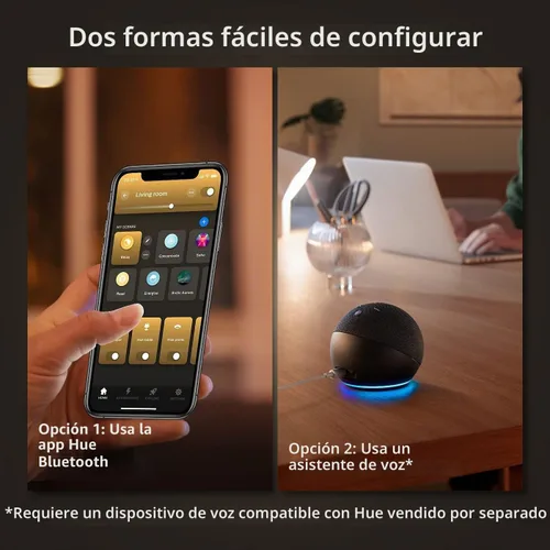 Vista 6 de Philips Hue Kit de inicio con botón inteligente Base Lumen de ambiente blanco (60W), 16 millones de colores, funciona con Amazon Alexa, Asistente
