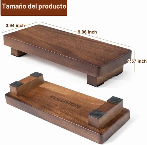 Vista 3 de Soporte de Pedestal de Madera de Nogal, Elevador de Madera para Decoración de Granja para Encimera de Cocina, Bandeja de Exhibición Rectangular