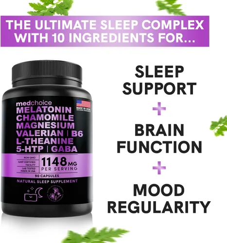 Vista 6 de MEDCHOICE Paquete de suplemento de melatonina para dormir (180 unidades) y cerebro nootrópico (60 unidades) - Dúo de bienestar para dormir, cerebro