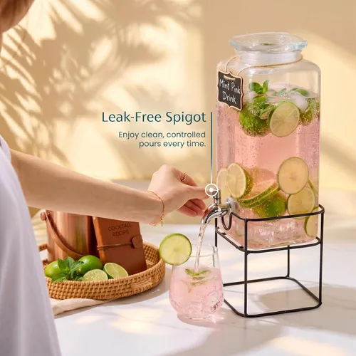 Vista 3 de Kook Glass Drink Dispenser, with Stand, 1 Gallon, Serves 15 Cups, Leak-Proof Stainless Steel Spigot, Beverage Storage for Fridge, for Water, Iced