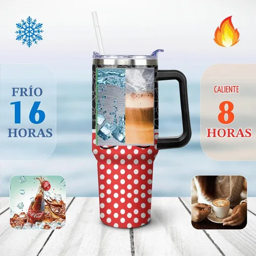 Vista 3 de Sunmdecor Vaso de 40 onzas con asa y pajitas de silicona, vaso aislado de café con asa, vaso de 40 onzas con asa
