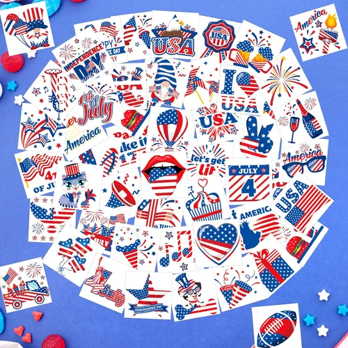Vista 4 de HOWAF 96 tatuajes temporales del 4 de julio, calcomanías de tatuaje del Día de la Independencia para decoración de fiestas temáticas patrióticas