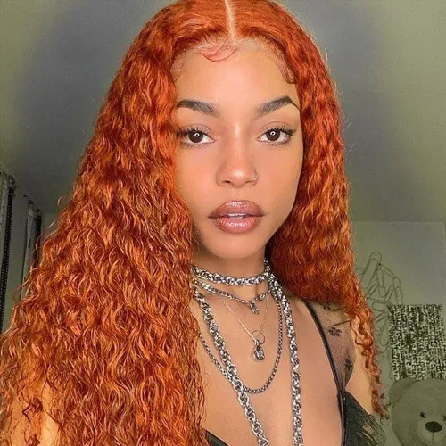Vista 15 de Pelucas de cabello humano sin pegamento, color naranja jengibre, pre desplumadas, pre cortadas, pelucas de encaje frontal rizadas
