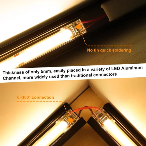 Vista 7 de LightingWill Conectores LED de 2 pines de 0.315 in, 10 unidades, conector de tira a cable, transparente, sin soldadura, conector de luz de cinta