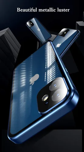 Vista 6 de Funda antiespía doble con bloqueo de seguridad para iPhone 11 Pro, carcasa de aluminio con protector de pantalla para lente de cámara, protección