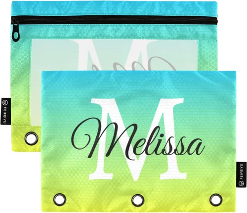 Vista 19 de Estuche para lápices personalizado degradado morado para 3 anillas, bolsa de lápices personalizada con cremallera, estuche transparente