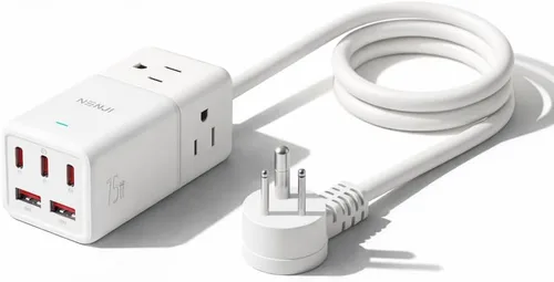 Vista 10 de NENJI Estación de carga USB C GaN de 75 W, regleta de alimentación 8 en 1 de carga súper rápida con 5 puertos USB y 3 puertos de CA, carga Negro