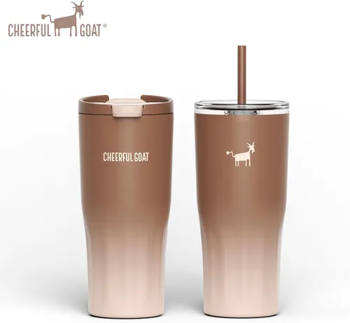 Vista 9 de CHEERFUL GOAT Taza de viaje de café con forro de cerámica – Vaso de café de viaje de acero inoxidable con forro de cerámica, con tapa, taza de 21