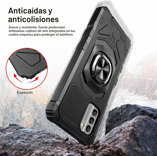 Vista 4 de Funda para Nokia G310 5G con protector de pantalla de vidrio templado, grado militar, resistente a prueba de golpes, con soporte de anillo para Negro