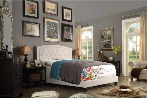 Vista 18 de Rosevera Carlisle Marco de cama con cabecera ajustable con botones para dormitorio, tapizado de lino, soporte de listones de madera, fácil montaje