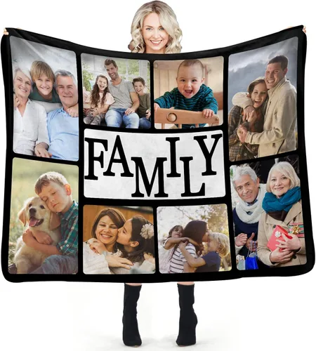 Vista 13 de Manta personalizada con fotos, texto, fotos personalizadas, mantas para adultos y niños, cumpleaños familiar, 1 foto, 50 x 40 pulgadas