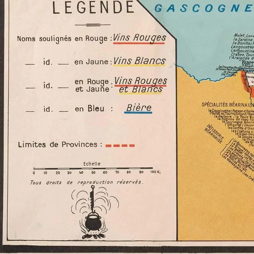 Vista 6 de Antiguos Maps Gourmet France, Comida francesa y vino - Gastronomique et Vinicole de la France par A. Bourguignon circa 1932 Decoración de pared