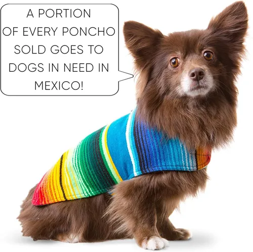 Vista 3 de Poncho de perro hecho a mano de Authentic Mexican Blanket; ropa para perros, suéter, abrigo, XXS