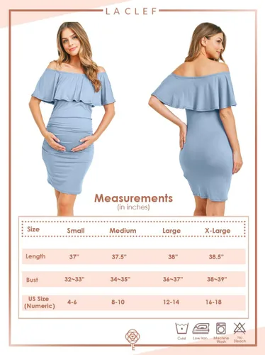 Vista 6 de Hello MIZ - Vestido de maternidad con volantes y hombros descubiertos para mujer, fabricado en EE. UU.