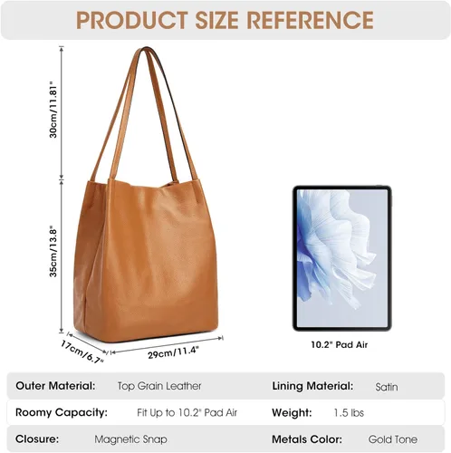 Vista 3 de Kattee Bolso de hombro de cuero suave para mujer con cierre magnético superior
