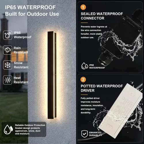 Vista 6 de Luces de pared modernas para exteriores de 39 pulgadas, 2700 K-6500 K, aplique de pared al aire libre regulable seleccionable con control remoto