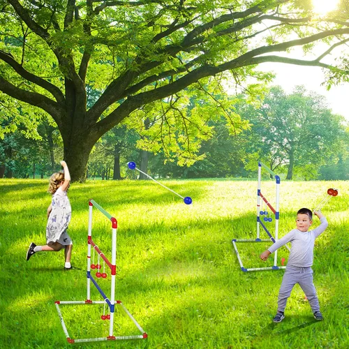 Vista 3 de WIn SPORTS Juego de lanzamiento de escalera para exteriores, juego de lanzamiento de pelota para interiores con 6 bolos pesados, funda de transporte
