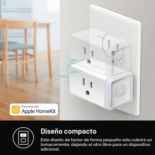 Vista 4 de Kasa Smart Enchufe Mini de 15 A, compatible con Apple HomeKit, toma inteligente que funciona con Siri, Alexa y Google Home, certificado UL, control