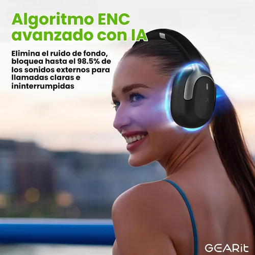 Vista 4 de GEARit Auriculares Bluetooth sobre la oreja compatibles con iPhone y Android, auriculares con cancelación de ruido, inalámbricos, multipunto, tiempo