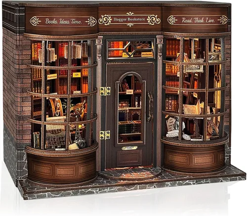 Vista 9 de Monet's Studio Book Rook Kit con luz LED y cubierta antipolvo, kit de casa en miniatura de bricolaje, rompecabezas de madera 3D, kit de construcción