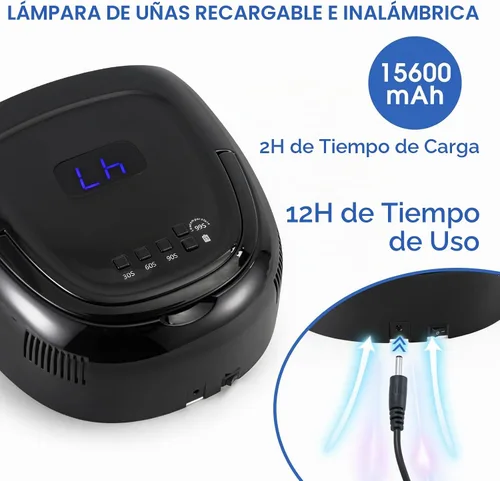 Vista 5 de Luz UV inalámbrica portátil profesional recargable de 60 W UV LED para máquina de lámpara de uñas con parte inferior de acero inoxidable extraíble