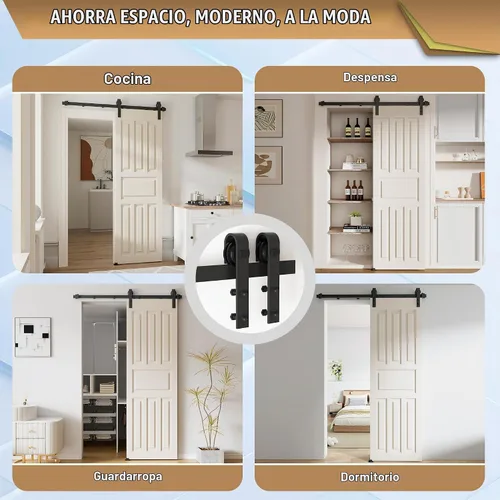 Vista 8 de Kit de herrajes para puerta corrediza de granero de 5 pies, riel resistente
