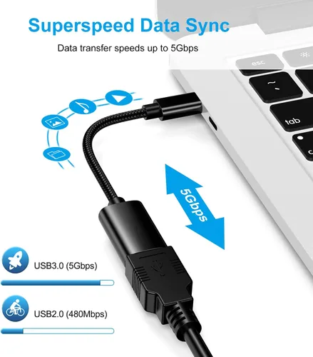Vista 2 de Adaptador USB C a USB 3.0 [3 unidades], USB C macho a USB hembra OTG cable Thunderbolt3 a USB adaptador compatible con MacBook Pro/Air, iPhone 16