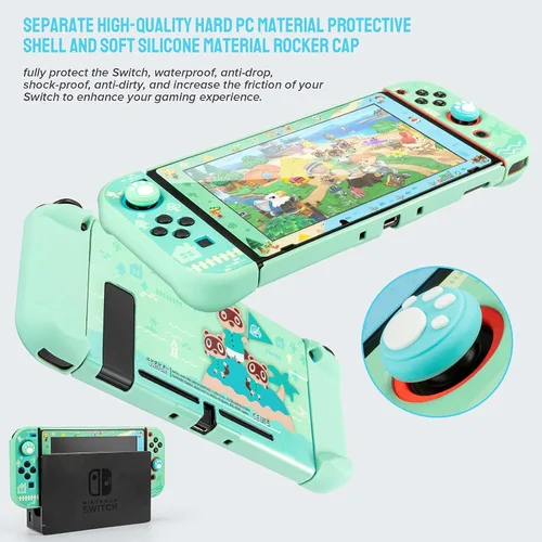 Vista 4 de Gefacr GEFACR Case for Switch with Animal Crossing,Switch Accessories Bundle Carry Case & Protective Case Cover,Screen Protector & Thum green