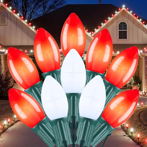 Vista 8 de Brightown C9 luces LED de Navidad para exterior, 7.62 m 7.62 luces de cadena multicolores conectables C9 para árbol de Navidad, patio, tejado Varios