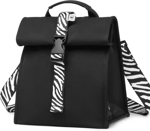 Vista 7 de Sunny Bird - Lonchera reutilizable para adultos, para hombres, mujeres, adolescentes, niños, lonchera grande aislada, bolsa de almuerzo para la Negro