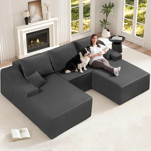 Vista 55 de HABUTWAY Sofá modular modular de 101 pulgadas con asiento profundo, moderno sofá convertible en forma de L, sofá tapizado con diván para sala